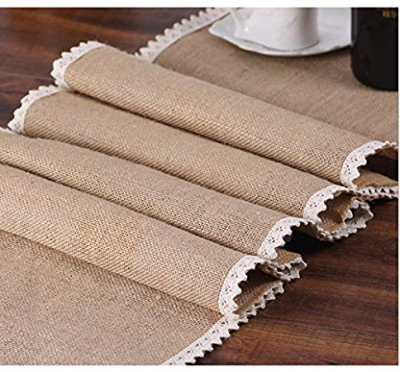 Chemin de table en toile de jute dentelé - R591