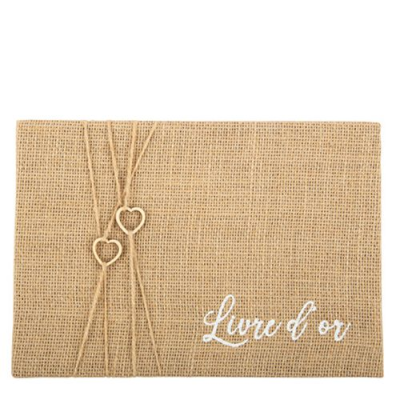 Livre d'or Jute Cœur bois &amp  ficelle - R407