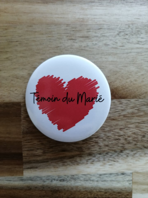 Badge Témoin du marié coeur