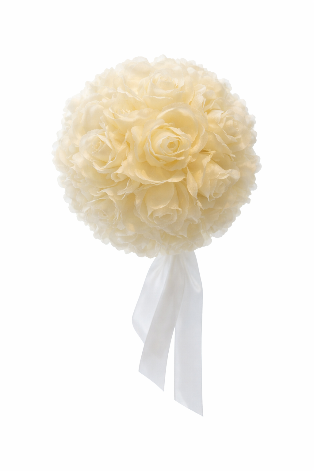 Boule de rose ivoire 20cm + ruban