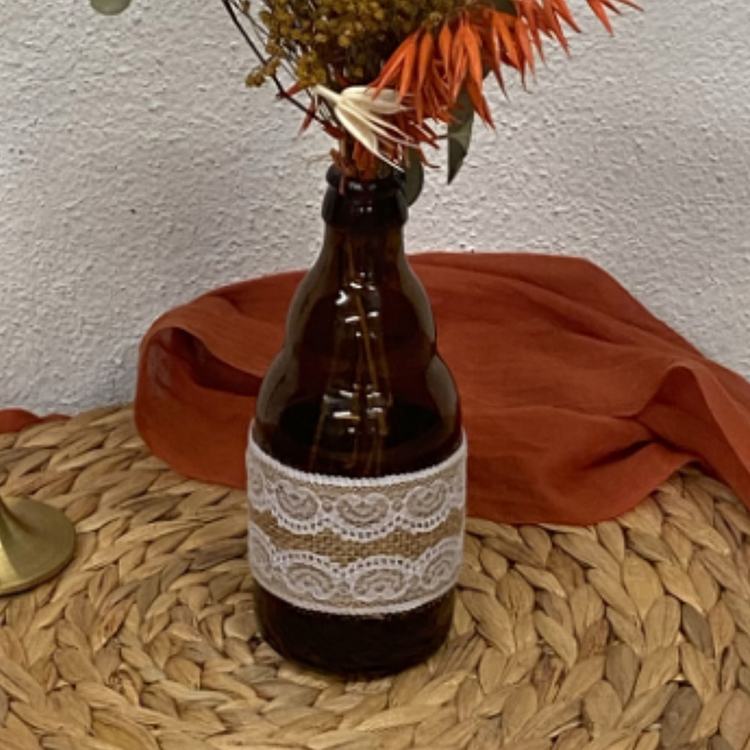 vase ambré Marie + jute et dentelle
