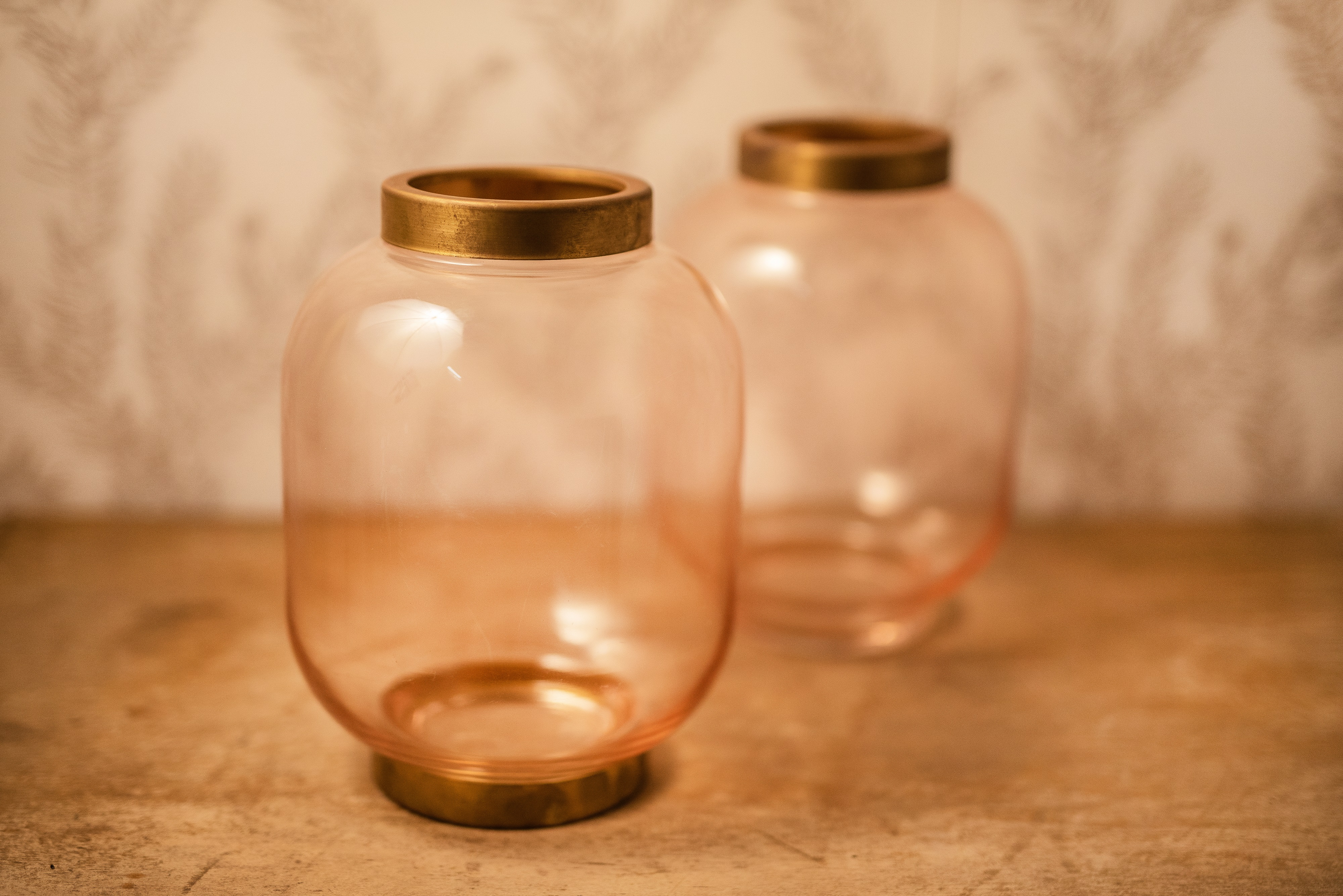 Photophore rond rose doré