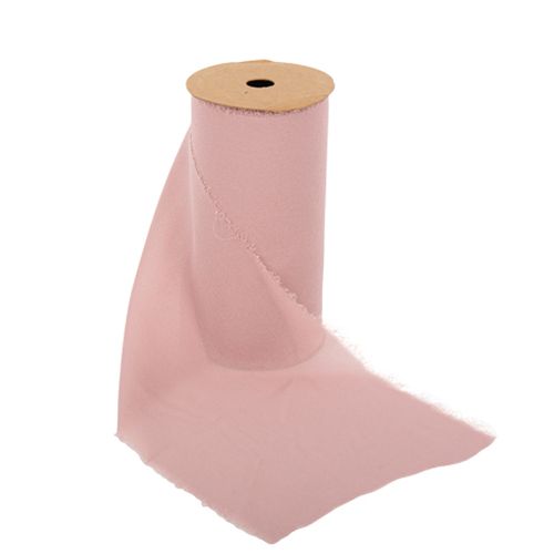 Chemin de table en mousseline de soie vieux rose