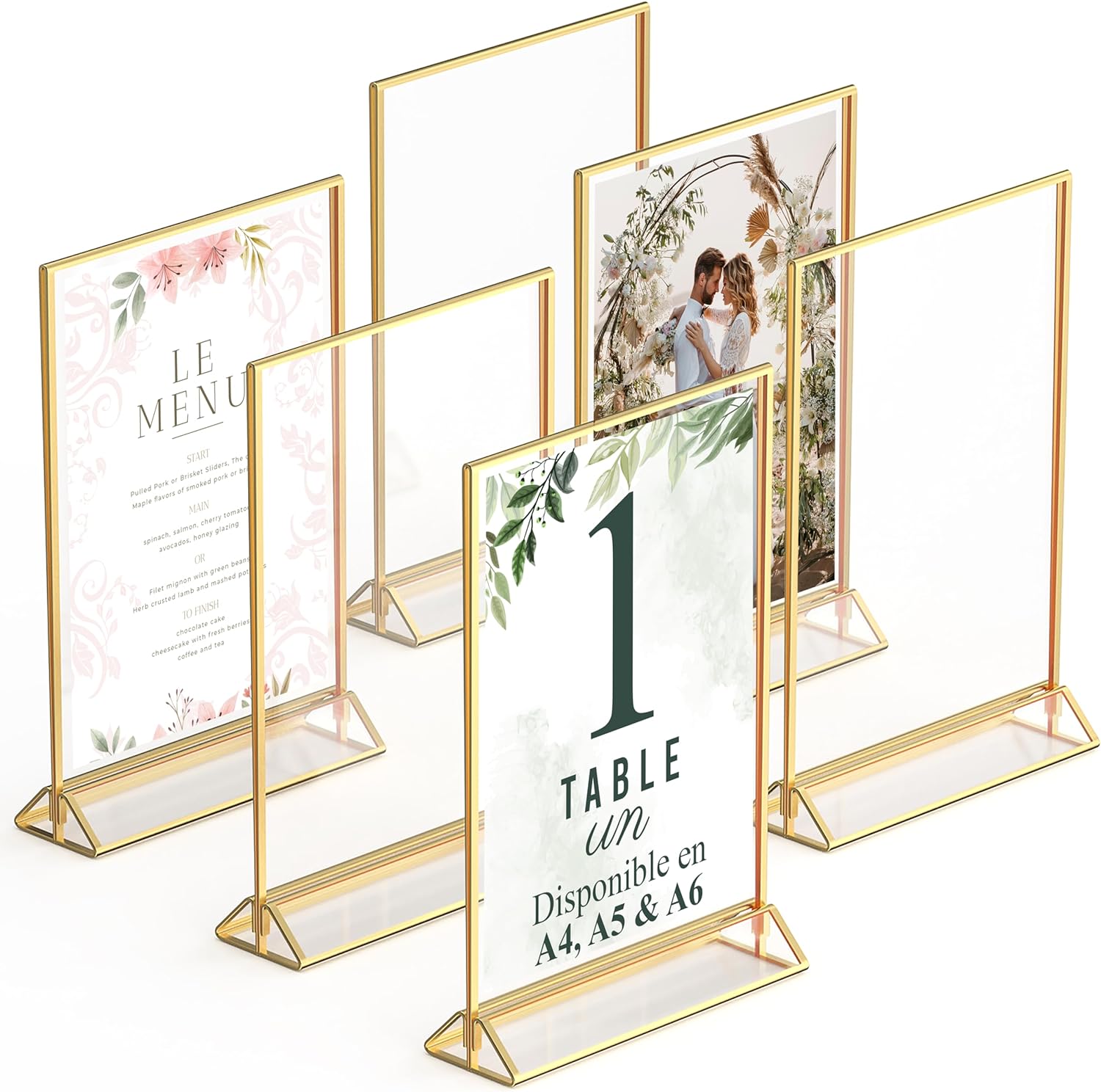 Porte-menus en acrylique contour doré A6