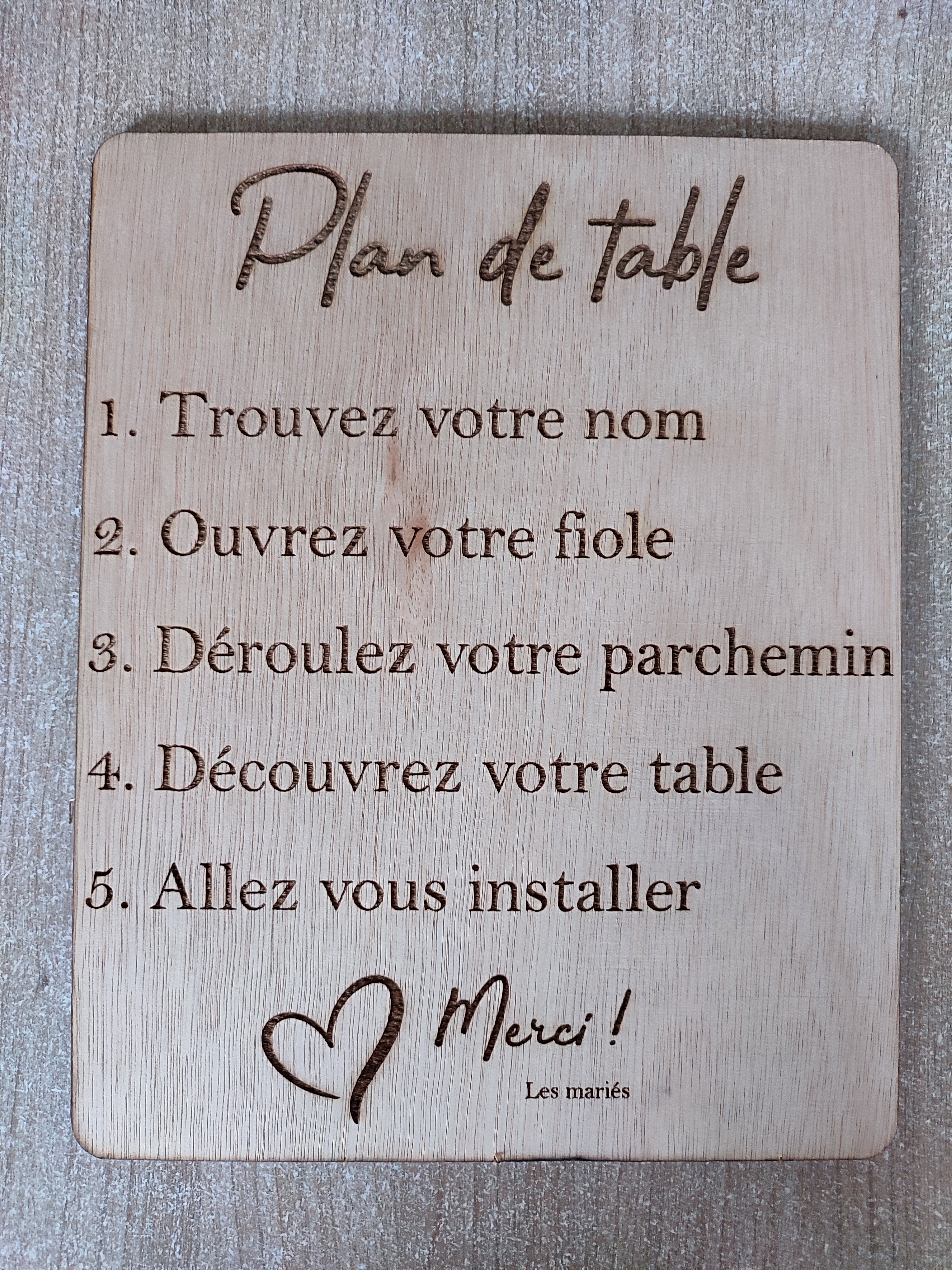 Panneau plan de table fiole