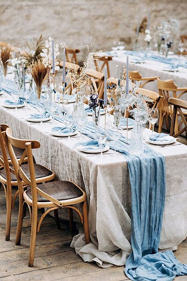 Chemin de table en gaze de coton Bleu