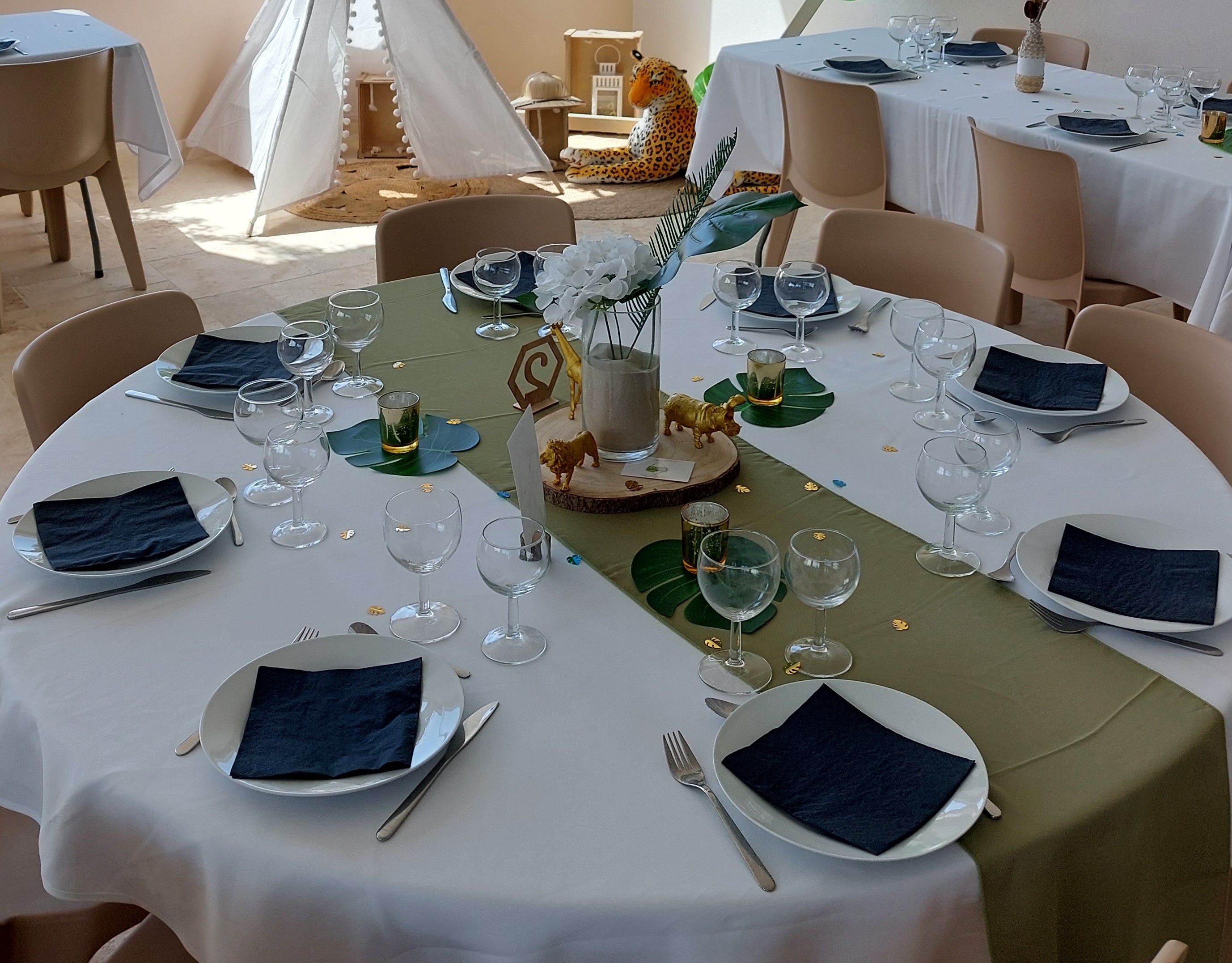 Chemin de table en mousseline Vert