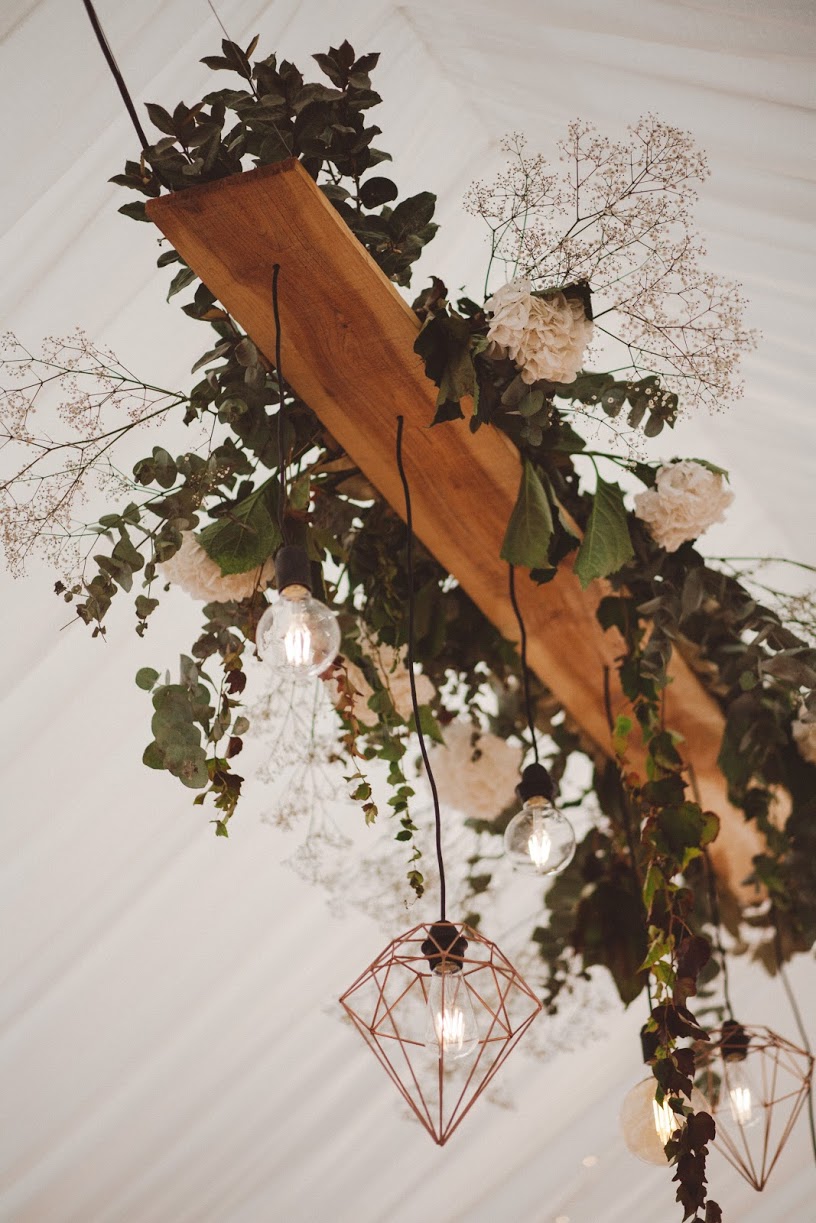 Lustre planche bois - 6 ampoules suspendues