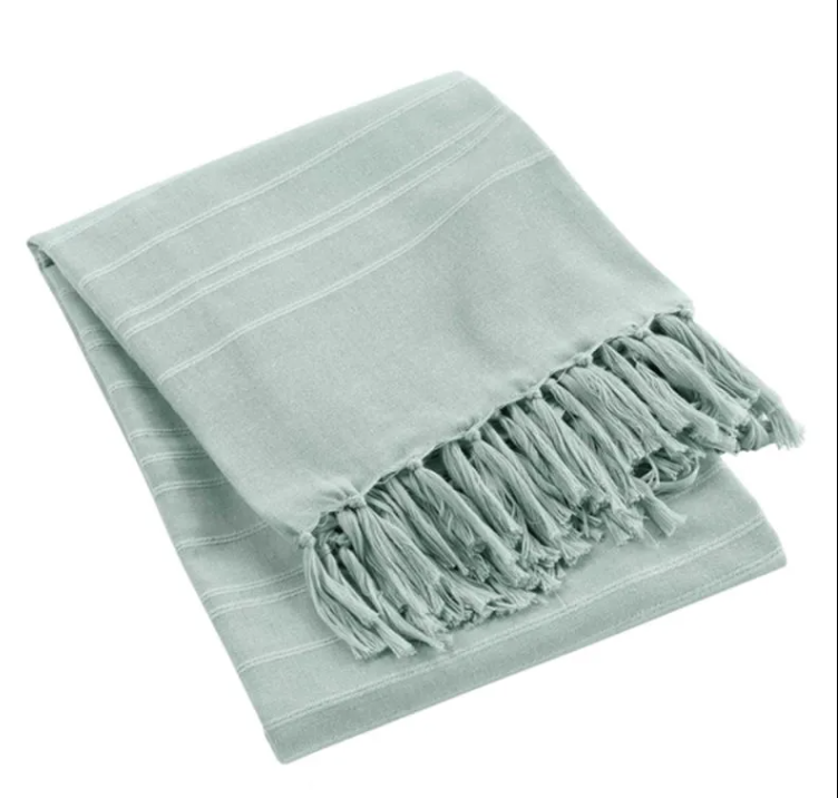 Plaid uni à frange Lilia Vert d'eau