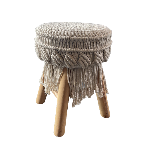 Tabouret macramé en bois