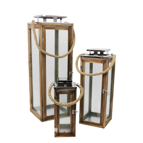 lanterne bois - lot de 3