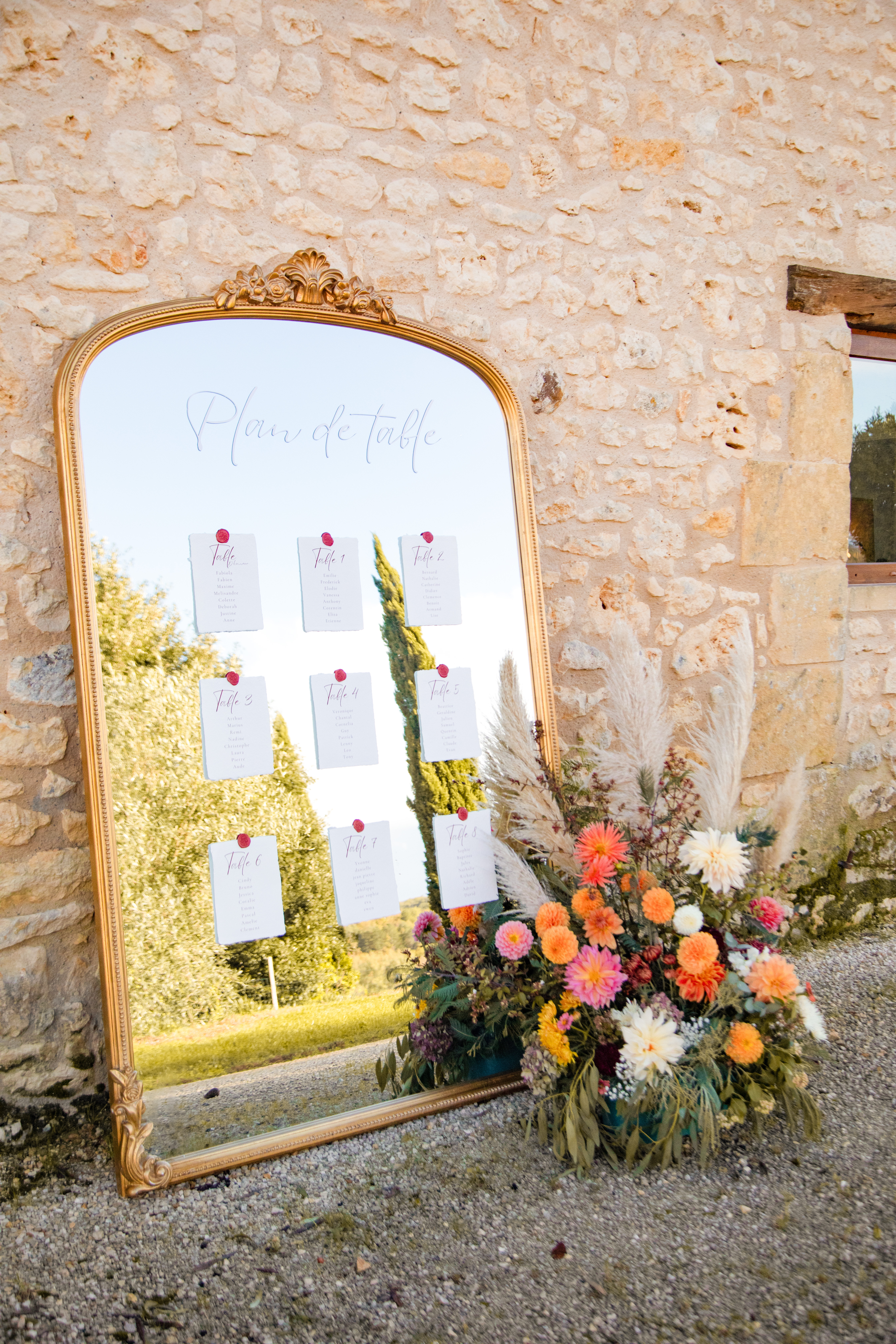 Plan de table grand miroir vintage