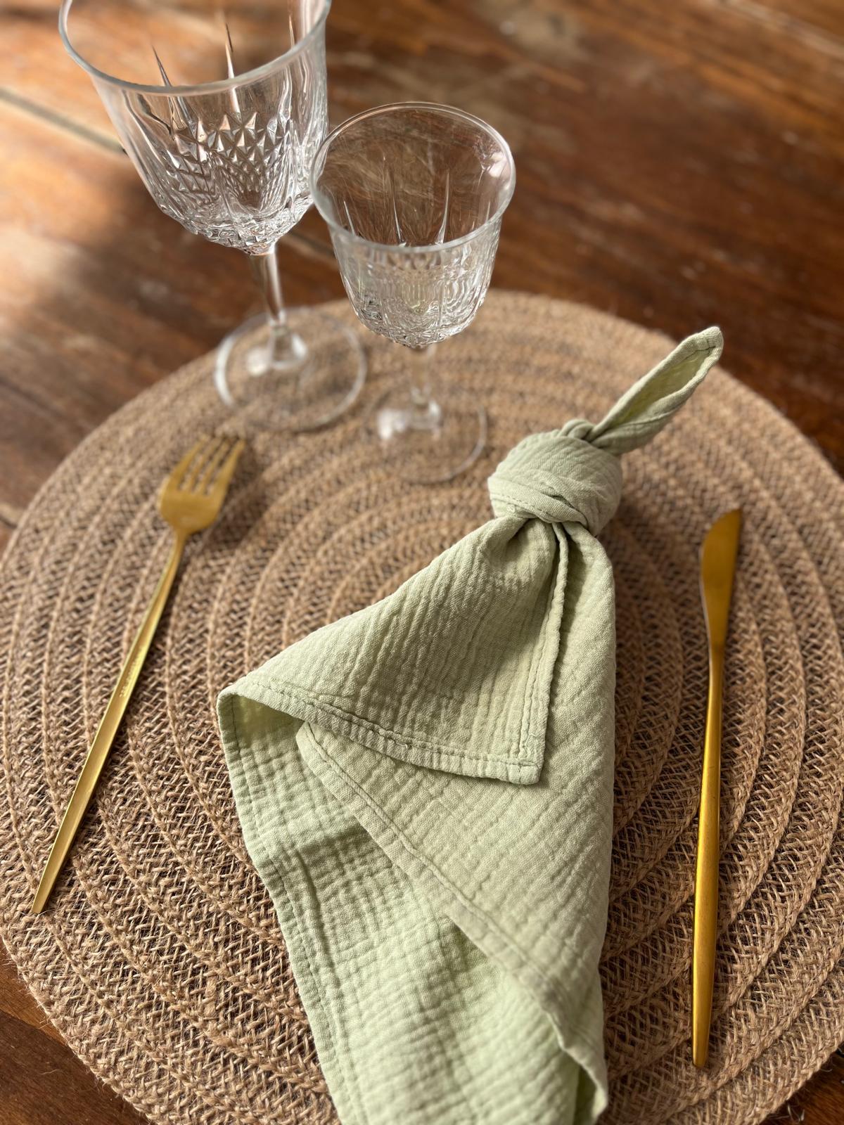 Serviettes vert anis gaz de coton