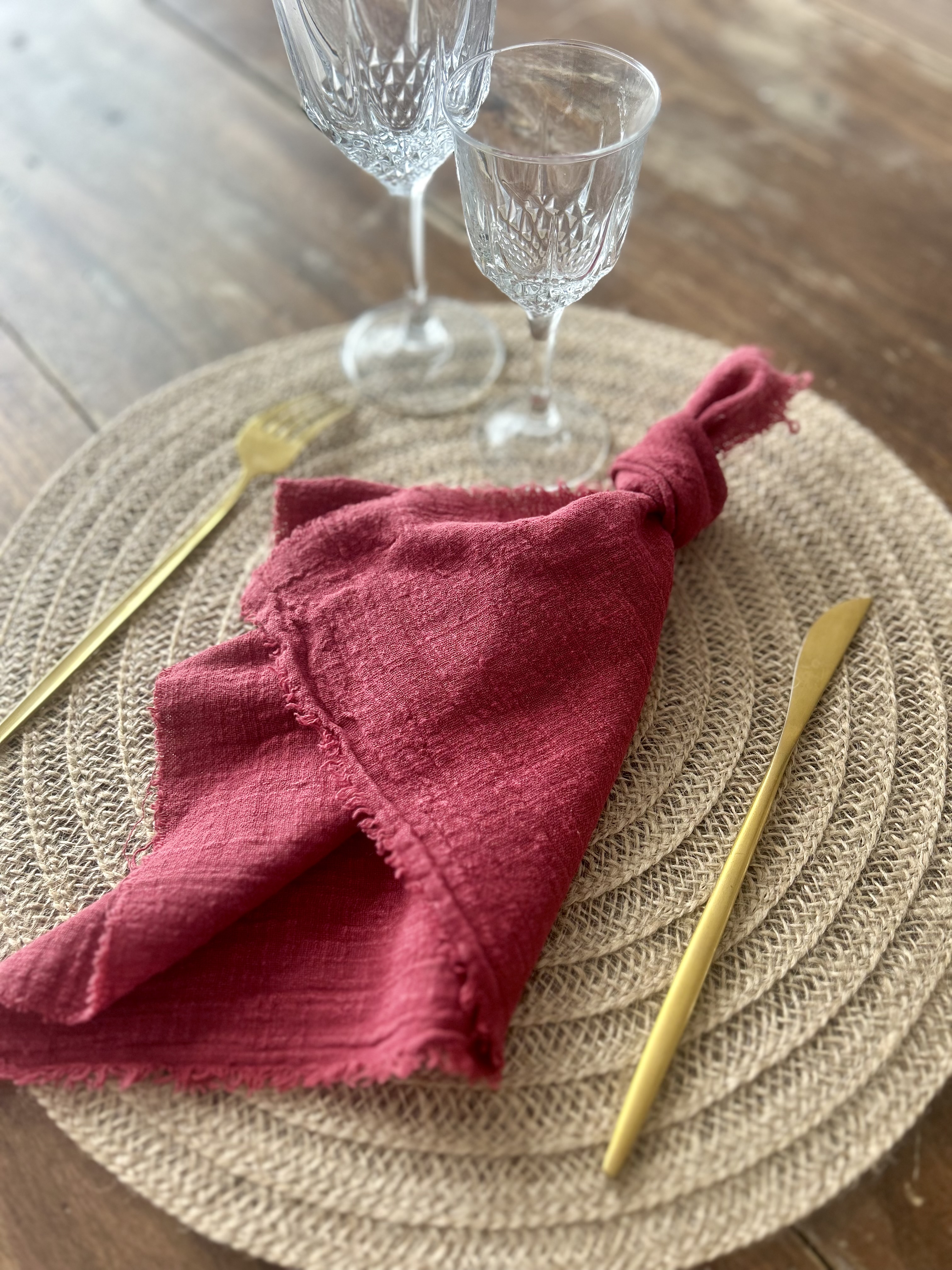 Serviettes bordeaux gaz de coton