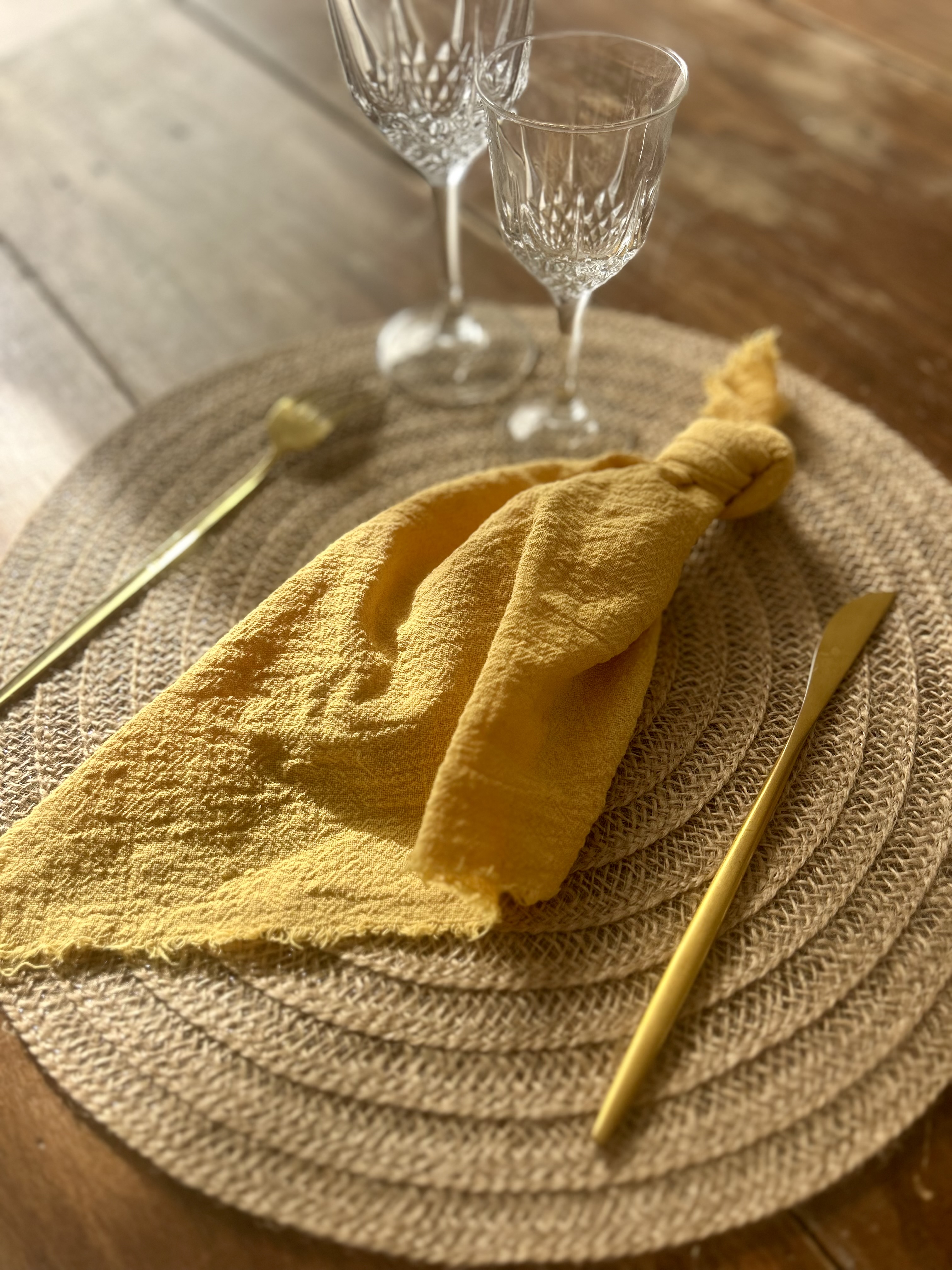 Serviettes moutarde gaz de coton