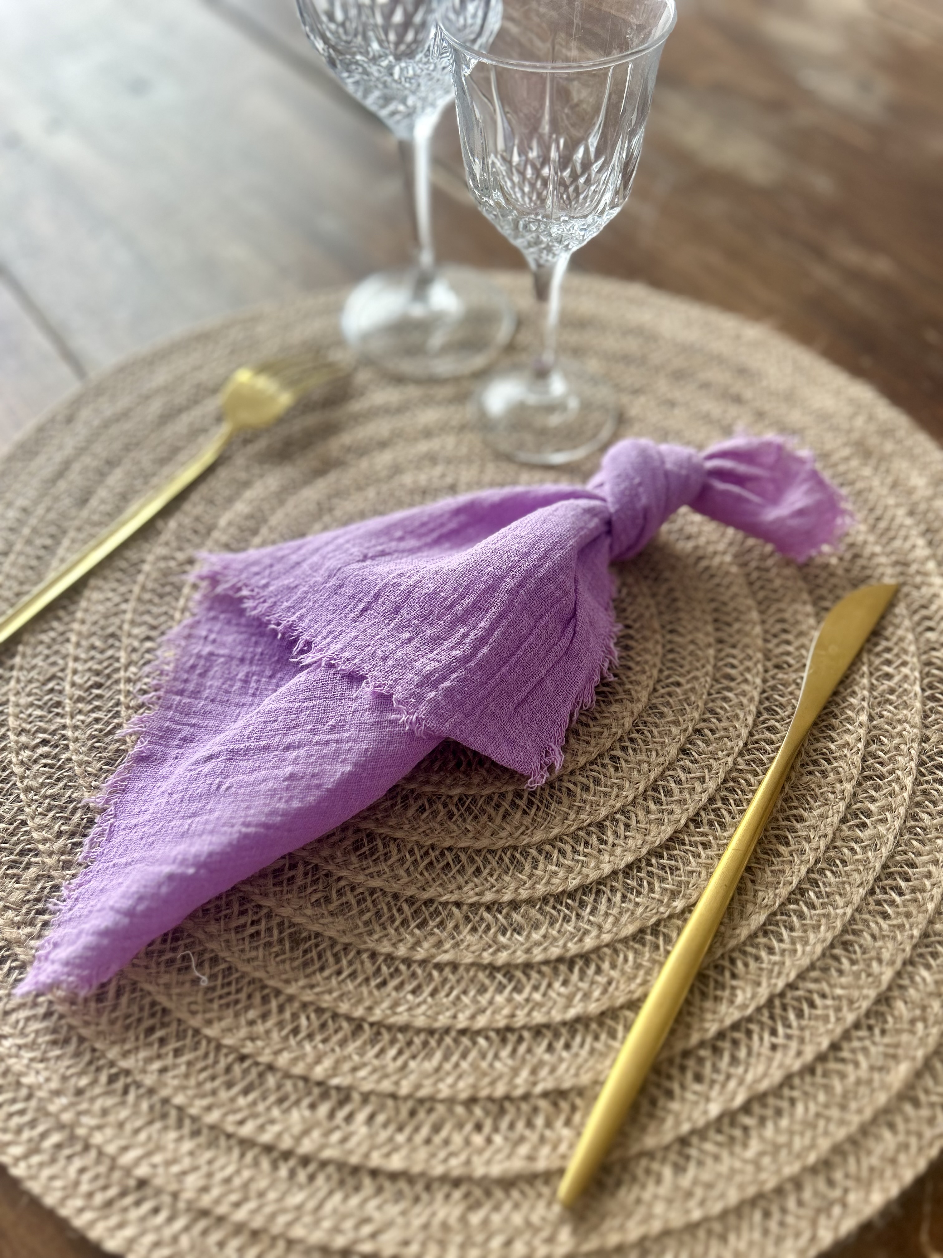 Serviettes lilas gaz de coton