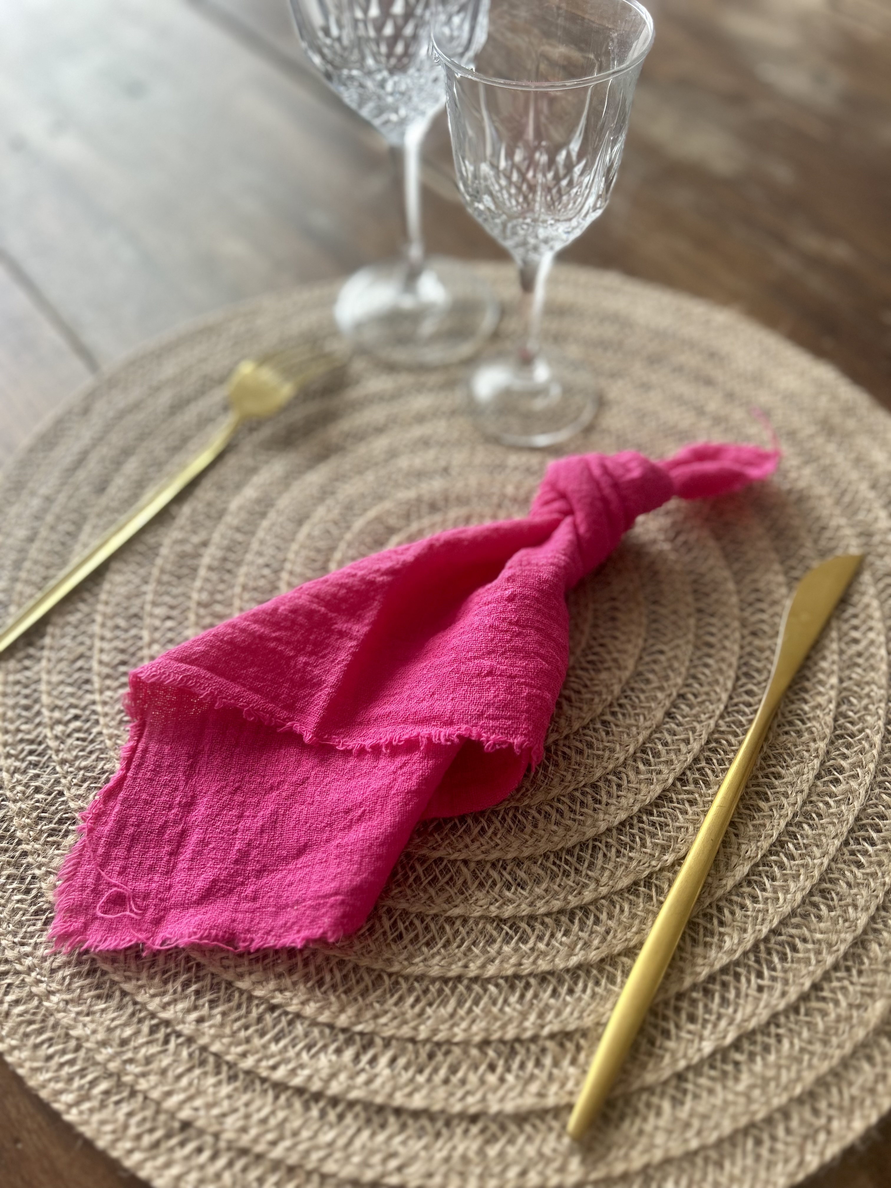 Serviettes fuchsia gaz de coton