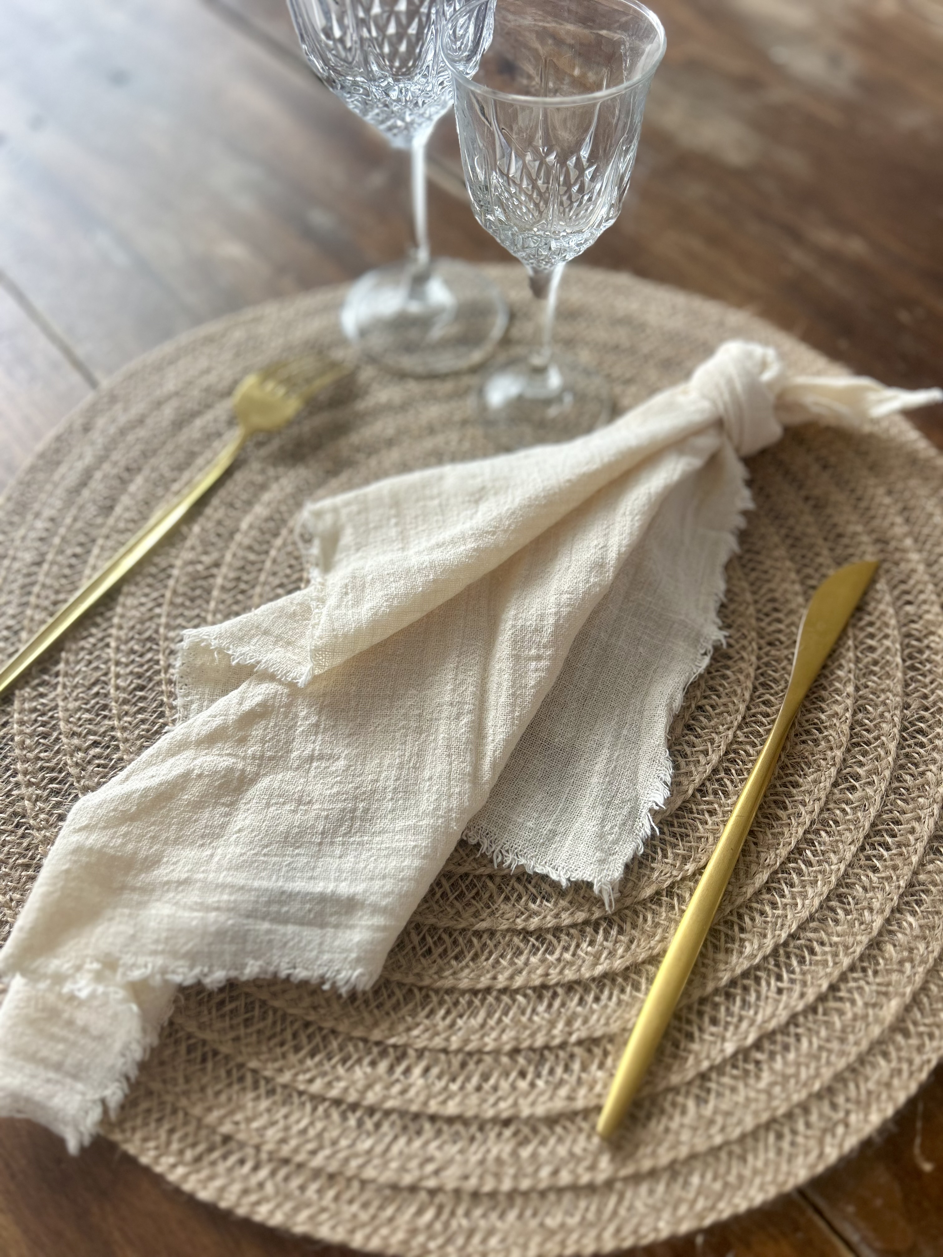 Serviettes beige gaz de coton