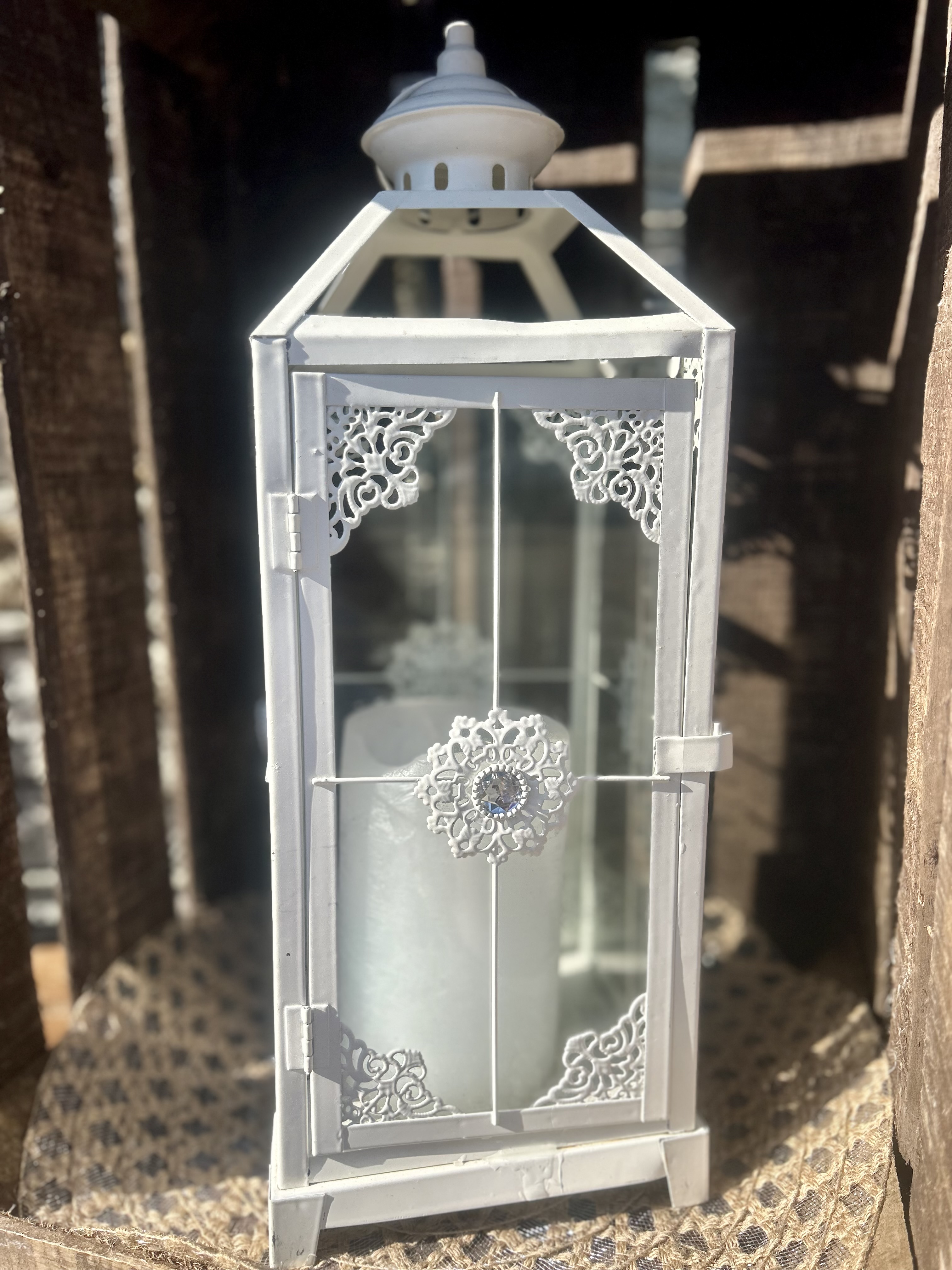 Lanterne blanche fleurs