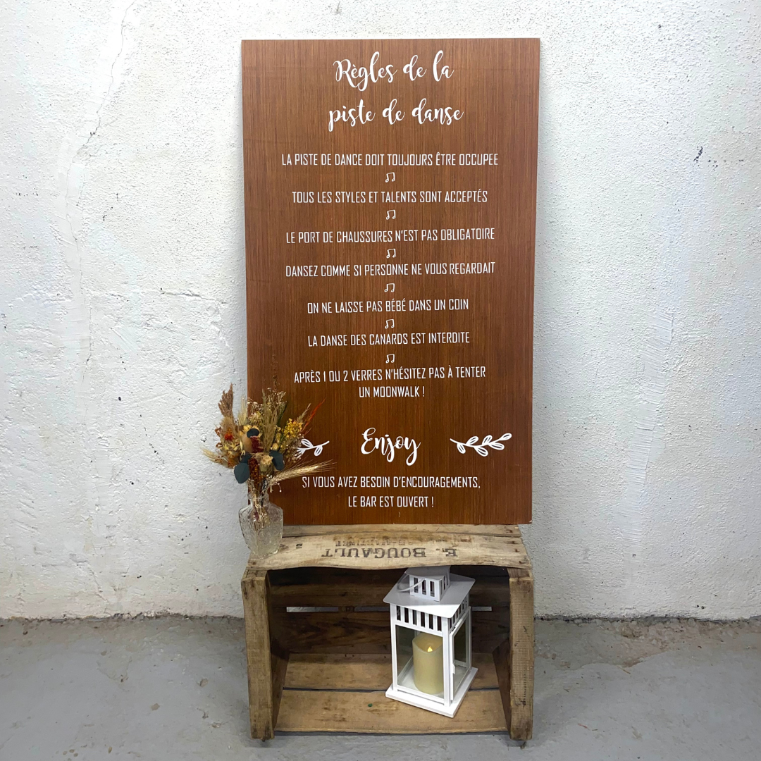 panneau "règles de la piste de danse"