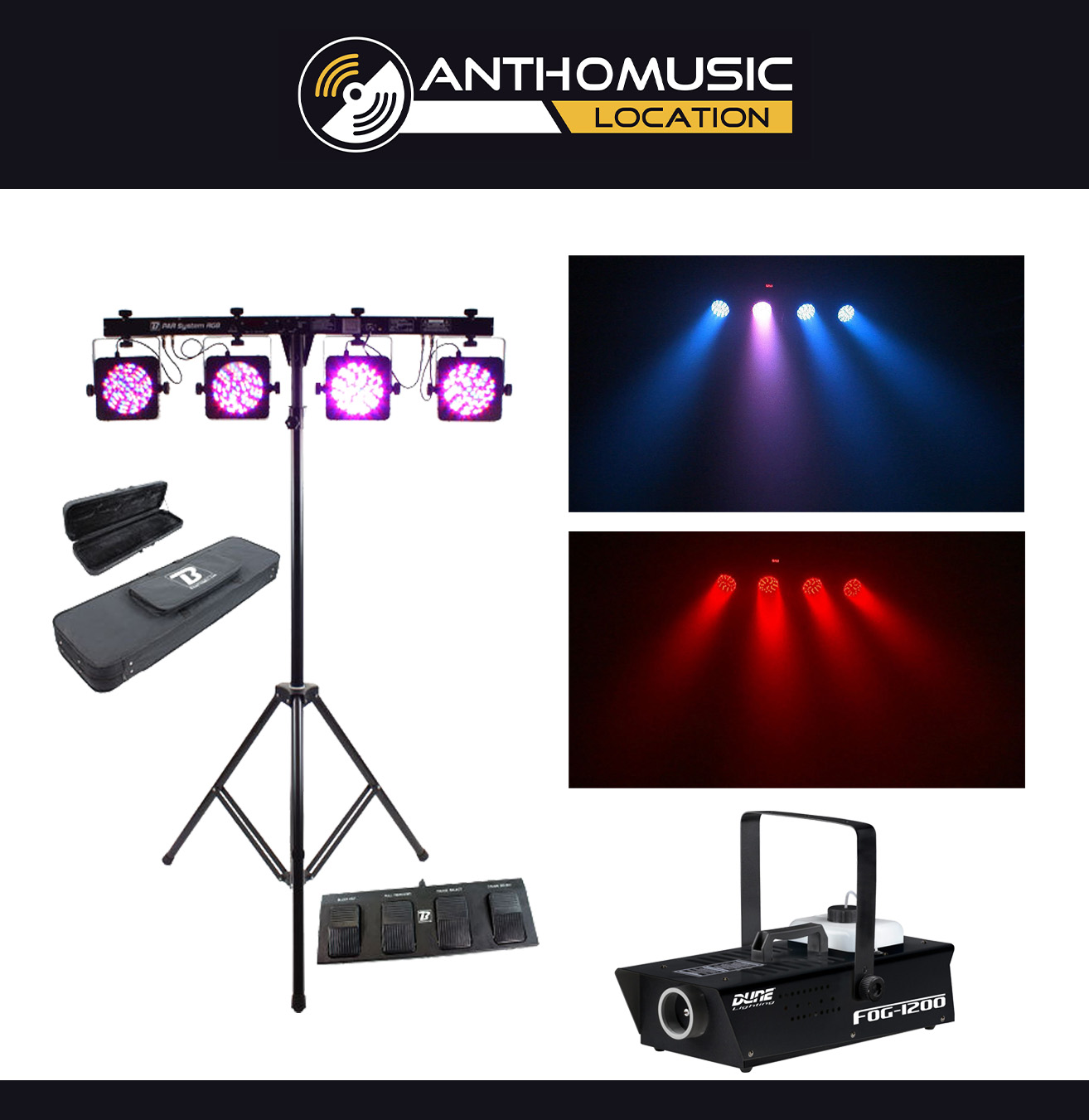 PACK DE PROJECTEURS À LED - 4 PAR LED + MACHINE À FUMÉE